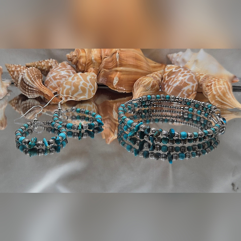 Elegant Stainless Steel Turquoise Beaded Jewelry Set
